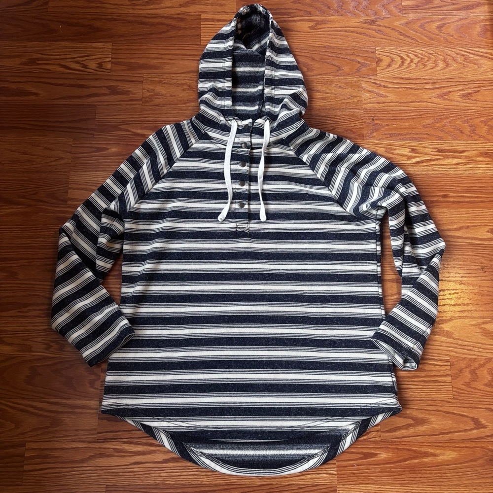Eddie Bauer Half Snap Pullover Hoodie Blue Gray White Stripes Outdoor Preppy XL - Picture 5 of 8